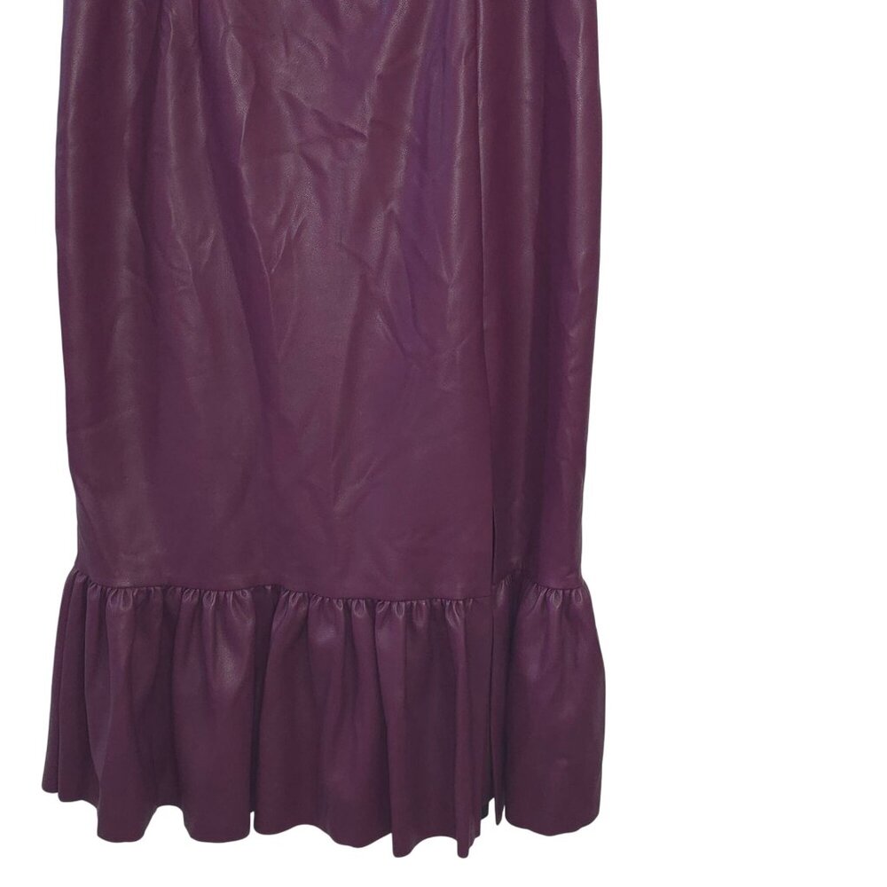 Sachin & Babi Size 14 Purple Maroon Faux Leather Midi Dress Slit Ruffle - Picture 7 of 13